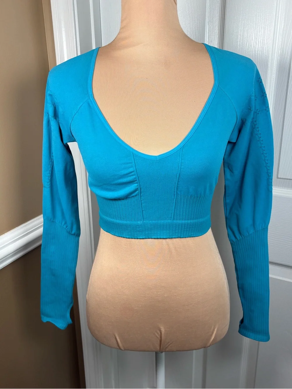 Free People FP Movement Good Karma Crop Top Long Sleeve Blue Layering, M/L, A308